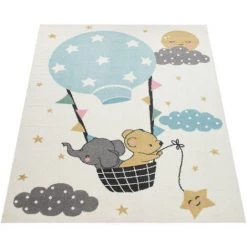 Paco Home Tapis Pour Enfant, Poils Ras Pour Chambre D'Enfant, Éléphant, Ours, Montgolfière, Lune, Beige 80x150 Cm -Tapis et paillasson Soldes 50624045 5