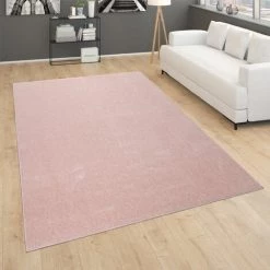 Paco Home Tapis Pour Salon Uni Poils Ras Sobre Et Moderne, Rose 60x100 Cm