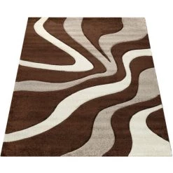 Paco Home Tapis De Créateur Aux Contours Découpés Motif Vagues En Marron Beige Crème 80x150 Cm -Tapis et paillasson Soldes 50624159 4