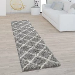 Paco Home Tapis Poils Longs, Shaggy Pour Salon, Design Scandinave Et Motif Losanges Gris 100x200 Cm -Tapis et paillasson Soldes 50624214 3
