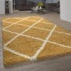 Paco Home Tapis Salon Poils Longs Shaggy Design Scandinave Avec Motif Losanges, Moderne Jaune 60x100 Cm