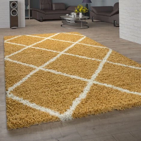 Paco Home Tapis Salon Poils Longs Shaggy Design Scandinave Avec Motif Losanges, Moderne Jaune 60x100 Cm 1 Paco Home Tapis Salon Poils Longs Shaggy Design Scandinave Avec Motif Losanges, Moderne Jaune 60x100 Cm