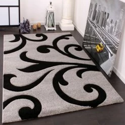 Paco Home Tapis De Créateur Aux Contours Découpés Moderne En Gris Noir 120x170 Cm