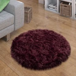 Paco Home Tapis Fausse Fourrure Coussin Cœur Rond Différentes Formes, Violet 45 Cm Rond