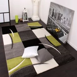 Paco Home Tapis De Créateur Aux Contours Découpés à Carreaux En Vert Noir 60x110 Cm
