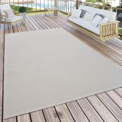 Paco Home Tapis Extérieur Terrasse Et Balcon Tapis Cuisine Monochrome Moderne Crème Beige 60x100 Cm