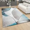 Paco Home Tapis De Salon Poils Ras Effet 3D Motif Abstrait Géométrique Gris Turquoise 60x100 Cm