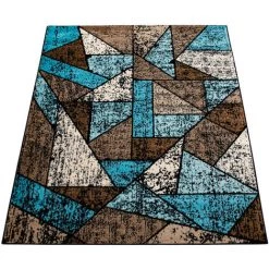 Paco Home Tapis Salon Motif Géométrique Poils Ras Moderne En Bleu Beige Brun 60x100 Cm -Tapis et paillasson Soldes 50624412 5