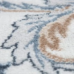 Paco Home Tapis De Salon Poils Ras Motif Oriental Ornements Moderne Beige Bleu Ø 160 Cm Rond