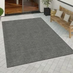 Paco Home Tapis Intérieur Extérieur Tapis Cuisine Design Monochrome Sisal Gris Foncé 80x150 Cm
