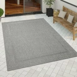 Paco Home Tapis Intérieur Extérieur Tapis Cuisine Design Monochrome Sisal Bordure Gris 120x170 Cm