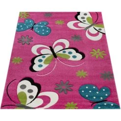Paco Home Tapis Pour Enfant Motif Papillon En Rose Crème Turquoise Ø 120 Cm Rond -Tapis et paillasson Soldes 50624562 4