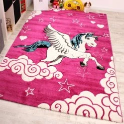 Paco Home Chambre D'enfant Tapis Pour Enfant La Petite Licorne En Rose Crème Turquoise 80x150 Cm