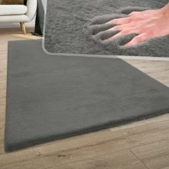 Paco Home Tapis Poils Longs, Shaggy Pour Salon, Moelleux, Doux, Lavable, Gris Anthracite Ø 100 Cm Rond