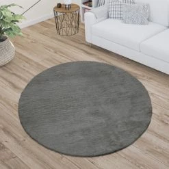 Paco Home Tapis Poils Longs, Shaggy Pour Salon, Moelleux, Doux, Lavable, Gris Anthracite Ø 100 Cm Rond -Tapis et paillasson Soldes 50624636 3