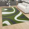 Paco Home Tapis De Salon Poils Ras Motif Ondulé Abstrait Moderne Design 3D Vert Gris 60x100 Cm