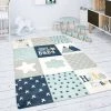 Paco Home Tapis Chambre Enfant Tapis De Jeux Tapis Bébé Losanges Étoiles Gris Bleu Blanc 80 Cm Rond