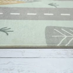 Paco Home Tapis Chambre Enfant Tapis De Jeux Tapis Bébé Route Ours Élan Arbres Vert Gris 80 Cm Rond -Tapis et paillasson Soldes 50624855 4