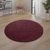 Paco Home Tapis Shaggy Tapis Salon Shaggy Poil Long Moderne Monochrome Rouge Bordeaux Ø 120 Cm Rond