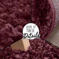 Paco Home Tapis Shaggy Tapis Salon Shaggy Poil Long Moderne Monochrome Rouge Bordeaux Ø 120 Cm Rond -Tapis et paillasson Soldes 50624918 3