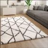 Paco Home Tapis Shaggy Poil Long Motif Scandinave Motif Diamant Gris Blanc Cassé 60x90 Cm