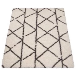 Paco Home Tapis Shaggy Poil Long Motif Scandinave Motif Diamant Gris Blanc Cassé 60x90 Cm -Tapis et paillasson Soldes 50624955 5