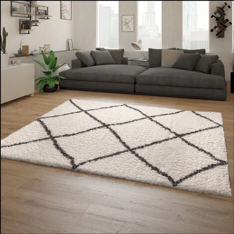 Paco Home Tapis Shaggy Tapis De Salon Poil Long Motif Scandinave Blanc Cassé Gris 60x90 Cm 2 Paco Home Tapis Shaggy Tapis De Salon Poil Long Motif Scandinave Blanc Cassé Gris 60x90 Cm – Image 2