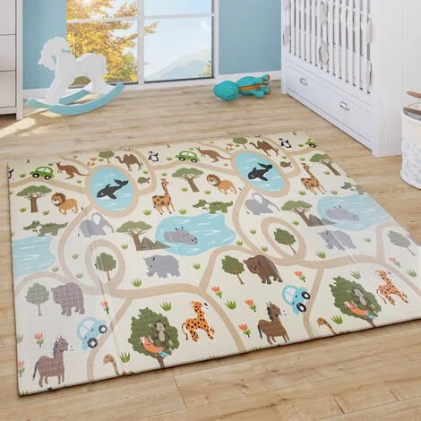 Paco Home Tapis Jeu Chambre Enfant Pliable Motif Animal Mappemonde Réversible Gris Beige 150x200 Cm 2 Paco Home Tapis Jeu Chambre Enfant Pliable Motif Animal Mappemonde Réversible Gris Beige 150x200 Cm – Image 2