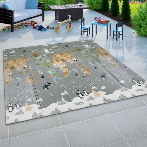 Paco Home Tapis Jeu Chambre Enfant Pliable Motif Animal Mappemonde Réversible Gris Beige 150x200 Cm 3 Paco Home Tapis Jeu Chambre Enfant Pliable Motif Animal Mappemonde Réversible Gris Beige 150x200 Cm – Image 3