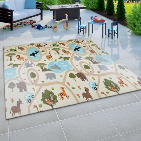 Paco Home Tapis Jeu Chambre Enfant Pliable Motif Animal Mappemonde Réversible Gris Beige 150x200 Cm 4 Paco Home Tapis Jeu Chambre Enfant Pliable Motif Animal Mappemonde Réversible Gris Beige 150x200 Cm – Image 4