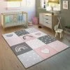 Paco Home Tapis Enfant Chambre Enfant Tapis Poils Ras Arc-En-Ciel Cœur Pois Rose Blanc Ø 120 Cm Rond