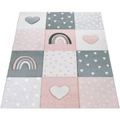 Paco Home Tapis Enfant Chambre Enfant Tapis Poils Ras Arc-En-Ciel Cœur Pois Rose Blanc Ø 120 Cm Rond -Tapis et paillasson Soldes 50625241 5