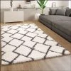 Paco Home Tapis Shaggy Tapis De Salon Poil Long Motif Scandinave Moderne Gris Blanc Cassé 80x150 Cm