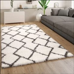 Paco Home Tapis Shaggy Tapis De Salon Poil Long Motif Scandinave Moderne Gris Blanc Cassé 80x150 Cm