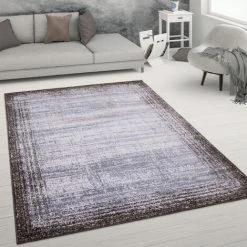 Paco Home Tapis De Salon Poils Ras Effet Usé Abstrait Tapis Vintage Style Moderne 60x100 Cm, Marron