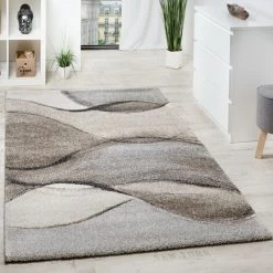 Paco Home Tapis Tissé Moderne Haute Qualité Moucheté Motif Vagues En Gris Beige Crème 80x150 Cm