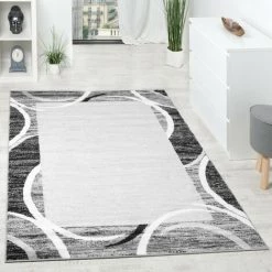Paco Home Tapis De Salon Moderne Avec Bordure Tapis De Marque Moucheté Gris Noir Crème 190x280 Cm
