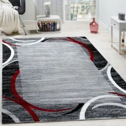 Paco Home Tapis De Salon Moderne Avec Bordure Tapis De Marque Moucheté Gris Noir Rouge 60x100 Cm