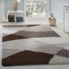 Paco Home Tapis Shaggy Longues Mèches Hautes Motifs Brun Beige Crème 70x140 Cm