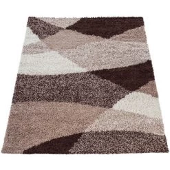 Paco Home Tapis Shaggy Longues Mèches Hautes Motifs Brun Beige Crème 70x140 Cm -Tapis et paillasson Soldes 50625442 5