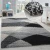 Paco Home Tapis Shaggy Longues Mèches Hautes Motifs Gris Noir Blanc 70x250 Cm