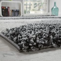 Paco Home Tapis Shaggy Longues Mèches Hautes Motifs Gris Noir Blanc 70x250 Cm -Tapis et paillasson Soldes 50625443 3