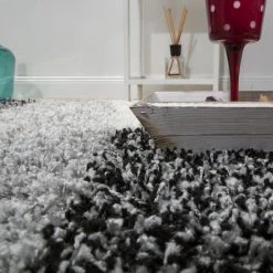 Paco Home Tapis Shaggy Longues Mèches Hautes Motifs Gris Noir Blanc 70x250 Cm -Tapis et paillasson Soldes 50625443 4