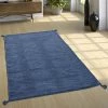 Paco Home Tapis De Créateur Tapis Tissé Kilim Tissé Main 100 % Coton Moderne Chiné Bleu 80x150 Cm