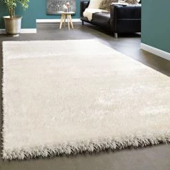 Paco Home Élégant Tapis Shaggy Poils Hauts Uni Moelleux Brillant En Blanc Crème 60x100 Cm