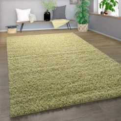 Paco Home Shaggy Tapis Poils Hauts Poils Longs Haute Qualité Haut Densité De Fil Uni Olive Vert Ø 120 Cm Rond
