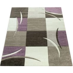 Paco Home Créateur Tapis Moderne Contours Découpés Couleurs Pastel À Carreaux Motif En Beige Lilas 120x170 Cm -Tapis et paillasson Soldes 50625562 4