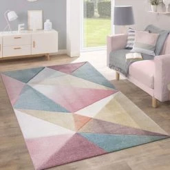 Paco Home Tapis Poils Ras Moderne Tendance Pastel Géométrique Inspiration Multicolore 60x100 Cm