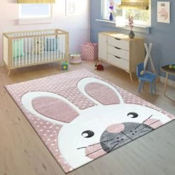 Paco Home Tapis Pour Enfant Lapin Mignon Pastel Rose 80x150 Cm