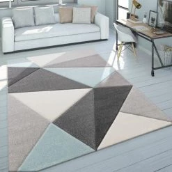 Paco Home Tapis 3D Triangles Pastel Tendance Gris Turquoise 60x110 Cm